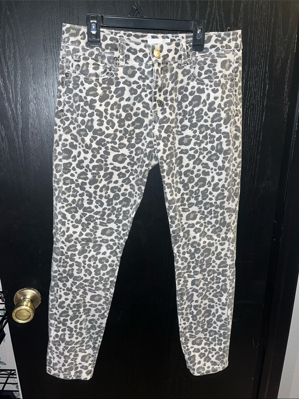 LOFT Gray and White Leopard Skinny Jeans